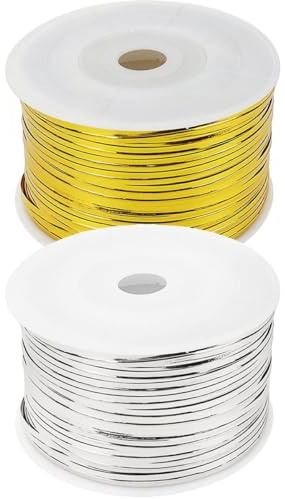 Hoement 2 Rouleaux D’attaches Torsadées Métalliques Doré et Argenté, Liens Torsadés Décoratifs Réutilisables pour Paquet Alimentaires, Bonbons et Pâtisserie, 100 M, pour Emballage Présent