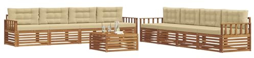 vidaXL Outdoor-Sofagarnitur mit Kissen 9 pcs Natur und Beige, Moderne Lounge für draußen, Bequeme Gartenmöbel, Akazienholz-Sofa, wetterfeste Terrassen-Sitzgruppe