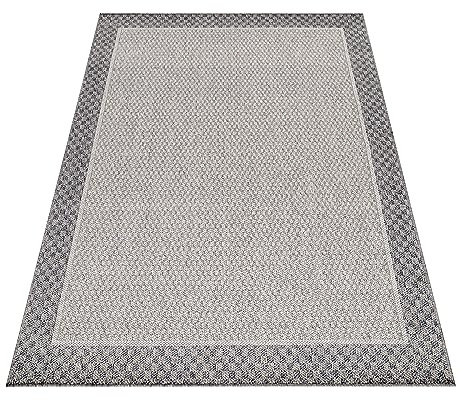 KADIMA DESIGN Outdoor Teppich Bordüren-Design Wetterfest UV-Beständig Waschbar Strapazierfähig Langlebig Creme 140x200 cm Terrasse Balkon Fußbodenheizung geeignet | Orla