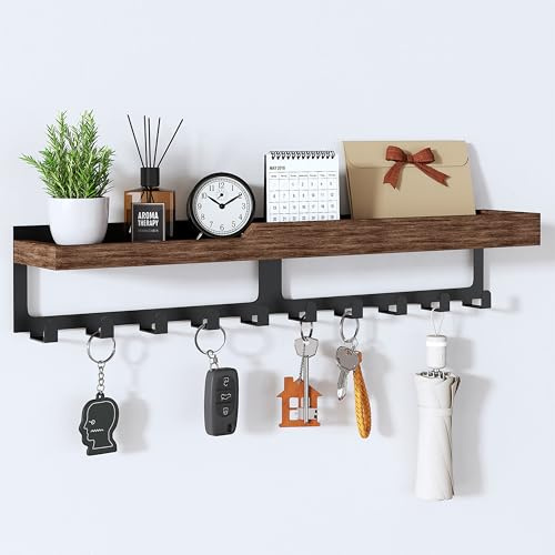 HapiRm Schlüsselbrett mit Ablage – Shlüsselhaken mit Holztablett & 10 Haken | Schlüssel Organizer Wand, Wohnkultur Schlüsselkasten Holz Schlüsselbord, Schlüsselbrett Wand für Flur, Eingangsbereich, Büro