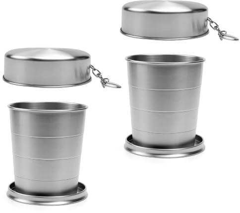 LERANXIN 2 Pièces Gobelet Pliable, 250ml Tasse Pliable, Acier Inoxydable | Gobelet Retractable avec Crochet, pour Le Camping Extérieur, Voyages & Randonnées