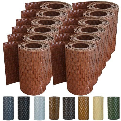 workingHOUSE Polyrattan-Sichtschutzstreifen, Sichtschutz für Doppelstabmatten Zaun, 19 x 255 cm (12 x Honigbraun)