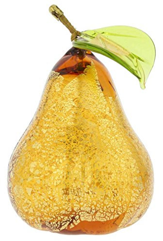 Glass Of Venice Figura Coleccionable de Cristal de Venecia, Cristal de Murano, Pera, Fruta marrón Dorada, para Cocina, Comedor, decoración del hogar. Regalo Hecho a Mano Italiano de Vidrio soplado