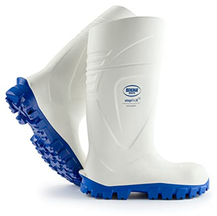 Robuste Sicherheitsstiefel für Männer und Frauen mit Stahlkappe, rutschfest, Weite Passform, Stiefel Lebensmittelindustrie, Öl und chemikalienbeständig, isolierend bis -30 Grad, weiß, EU 44