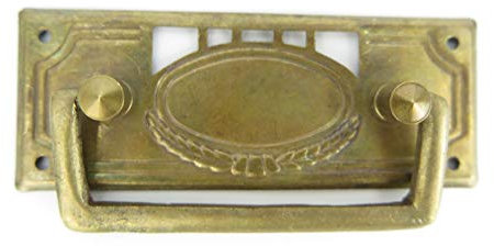 Clever-Deko Beschlag Messing Griffbeschlag Schrankgriff Schrank Schublade Schranktür Messing waagerecht mit Griff Sekretär brüniert Jugendstil Gründerzeit