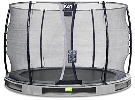EXIT Toys Elegant Rundes Bodentrampolin - ø305cm - Mit Economy Sicherheitsnetz - Mit Fußschutzsystem - Rostfrei - Wasserfest - Einfache Montage - Bodentrampolin Garten - Grau