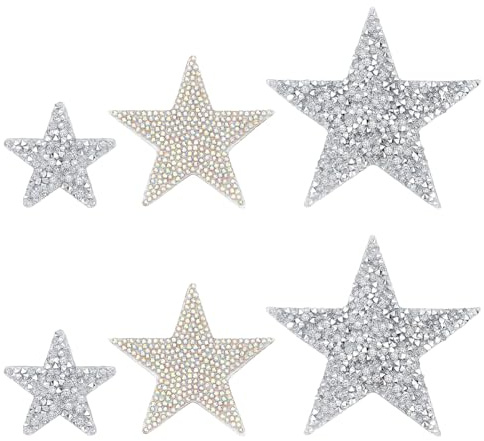PH PandaHall Iron On Star Patches 6 pcs 3 Sizes Star Crystal Glitter Rhinestone Stickers Bling Star Patches for Jeans Dress Home Decoration
