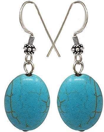 TreasureBay Orecchini fatti a mano con pietre preziose turchesi naturali per donna, (blu)