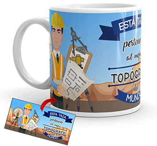 Kembilove Taza de Café del Mejor Topógrafo del Mundo – Taza de Desayuno para la Oficina – Taza de Café y Té para Profesionales – Taza de Cerámica Impresa – Tazas de Jefe de 350 ml para Topógrafos