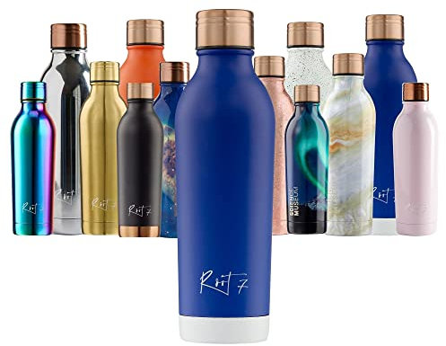 Root7 OneBottle™ Bouteille d'eau thermique en cuivre à double paroi en acier inoxydable sans BPA, sans fuite, pour boissons chaudes et froides 500 ml, Blueberry Split