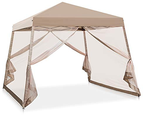 COOS BAY 10x10 Pop Up Canopy Tent with Screen Netting, Slant Leg Canopy with UPF 50+ UV Protection, 64 Sq Ft Shade, One Person Setup with Carry Bag, Beige