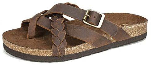 WHITE MOUNTAIN Women's Harrington Footbed Sandal, Brown/Leather, 10 M
