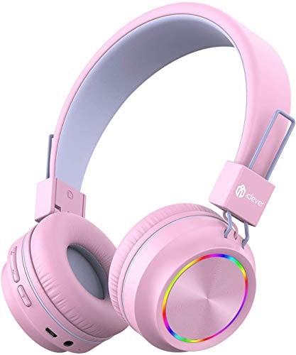 iClever Bluetooth Cuffie per bambini, Cuffie con luci colorate per bambini con microfono, Controllo del volume pieghevole, Cuffie sull'orecchio per bambini per tablet Kindle