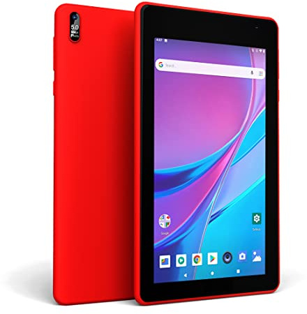 EGOTEK 7 Inch WiFi Tablet, Android 9 Pie GMS Certified OS, 2.5D Glass Touch Screen, IPS Screen,1.5GHz Quad Core, 2GB+16GB, 2.0+5.0MP Camera, Long Life Battery, Free Leather Case(Red)
