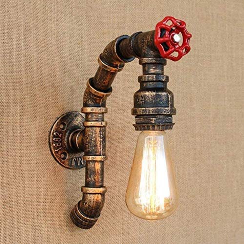 AHQX Vintage Retro Wandleuchte Industrie Metall Eisen Wasserrohr Wandlampe Rustikal Ländlich E27 Antikes Messing Restaurant Café Bar Küche Schlafzimmer Wand Lampe Wohnzimmer Korridor Wandbeleuchtung