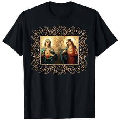 Cuore di Gesù e Cuore Immacolato Immagine Gesù e Maria Maglietta