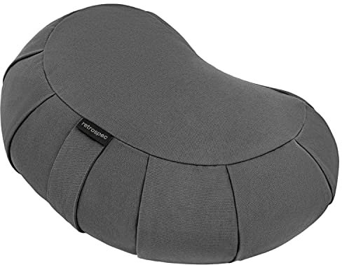 Retrospec Sedona Zafu Meditationskissen, gefüllt mit Buchweizenschalen – Yogakissen für Meditationspraxen, maschinenwaschbar, 100% Baumwolle, strapazierfähiger Tragegriff, Halbmond, Stein
