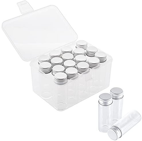 PH PandaHall 17 14ml Vials Tiny Glass Bottles Clear Empty Jars with Aluminum Top Screw Lids Small Mini Message Sample Bottle for Christmas Crafts Wedding Favors Decor Liquid Hold Jewellery Storage