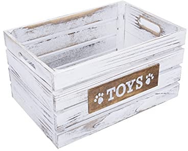 Paw Print Wooden Pet Toys Storage Box Collection Basket Wooden Crates Dog Gift Hamper (White, Medium)