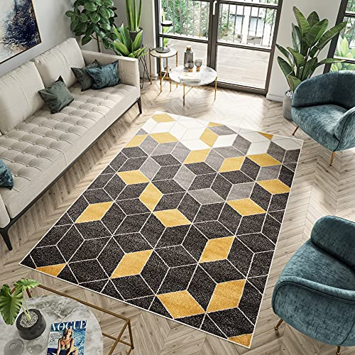 TAPISO Fiesta Teppich Kurzflor Dunkelgrau Grau Creme Gelb Orange Modern Figuren Design Meliert Verwischt Schlafzimmer Jugendzimmer Wohnzimmer 200 x 300 cm