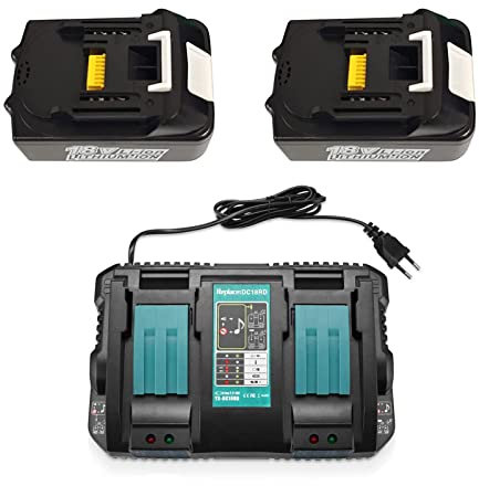 CYDZ® 2 Piles BL1850 18V 5.0Ah avec Double Chargeur Rapide DC18RD Compatible avec la Batterie Outil Makita 18V avec Le Tournevis à Percussion DF457D HP457D JV183D TD127D UR180D UH522D Perceuse
