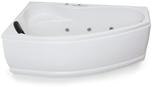 Basera® Classic Indoor Eck-Whirlpool Badewanne Formentera mit 17 Massagedüsen, LED-Ambiente, Touchpanel, Bluetooth und Radio (Formentera Links)