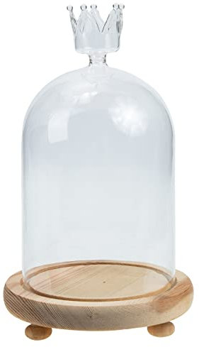 HOMSFOU Bodenvase Groß Bodenvase Groß Glasglocke Glashaube Glassturz mit Sockel Krone Lampenschirm Rose Glaskuppel mit Holzboden Kuchenglocke Sukkulenten Tischdeko Eingangstür Käseglocke