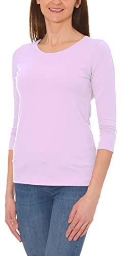 Alkato Camiseta con Mangas 3/4 con Escote Redondo para Mujer, Lila, XXL