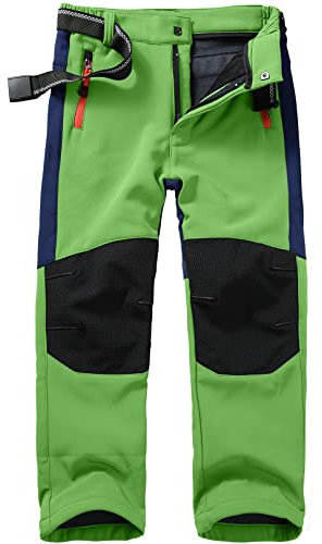 yeyity Kinder Softshellhose Skihose Gefüttert Cargohose Wasserdicht Thermohose Jungen Mädchen Schneehose Winter Outdoorhose Wanderhose(16010,Green,S)