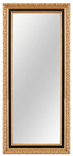 Online-GalleryKing Wandspiegel 40 x 105 cm Barock Spiegel aus echtem Holz in Gold Schwarz Shabby Vintage inkl. Aufhänger & Montagematerial | Badezimmer | Wohnzimmer | Schlafzimmer