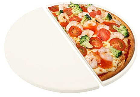 SUONA 15 inch Half-Moon Baking Stone convEGGtor Pizza Stone for Large Big Green Egg, Ceramic Heat Deflector Plates Setter for Kamado Joe Classic I II III Grill, BBQ Accessories Cooking Stone 2 Pack