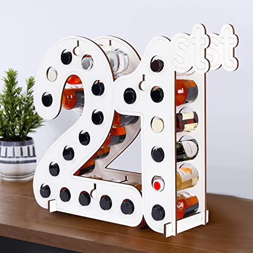 21st Birthday Decorations for Her Centerpiece Table Decorations for Party,Mini Liquor Bottle Holder Wine Bottles Stand, Birthday Gifts for Him Table Photo Shoot Props Shot Holder Backdrop Sign (White)