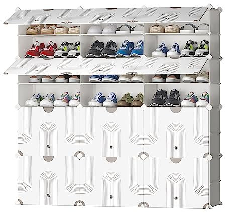 JOISCOPE Schuhschrank, DIY Schuhregal, Kunststoff Schrank Organizer für Schrank, Modular Schuhständer mit Tür, schuhboxen stapelbar für Flur, Schlafzimmer, Schuhregal Regale für Schuhe(3 * 8)