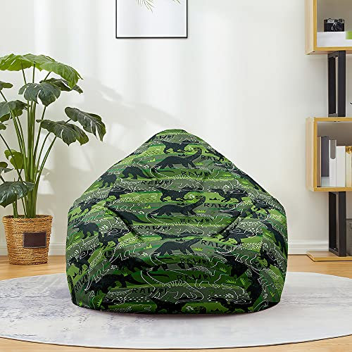 Highdi Pouf Poire Adulte et Enfants, Pouf sans Remplissage Confortable Fauteuils Chaise Canapé,Coussin de Sol Gaming,Fauteuil de Pouf Poire d’Intérieur et d’Extérieur (XL:100x120cm,Dinosaure Vert)