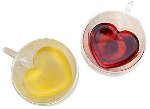 EdirFtra En Forma de corazón Taza de café de Vidrio, Conjunto de 2 corazón en Forma de Doble Pared de Vidrio, Cappuccino Latte Tazas de té con Mango, Doble Pared Tazas de café para Helado de Jugo