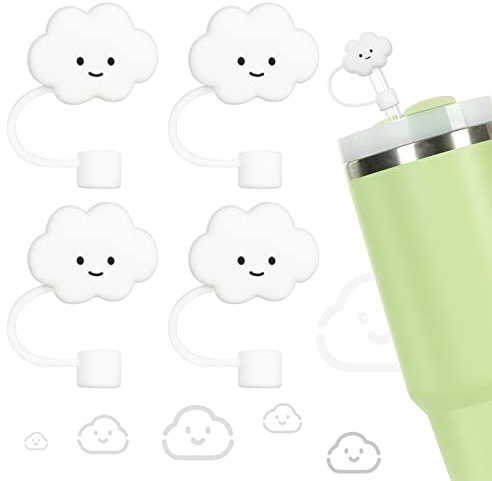 AUAUY Lot de 4 Couvercles de Paille Pour Tasse Stanley, 10mm, Pailles Couvre Antipoussière, Embouts de Paille Réutilisables pour Accessoires de Gobelet Stanley Cup (Nuages)