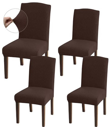 Granbest Hohe Dehnung Stuhlhussen, Universelle Passform Jacquard Esszimmerstühle Bezüge, Abnehmbare Stuhl Protektors für Esszimmer, Küche, Restaurant und Hotel (Set von 4, Schokolade)