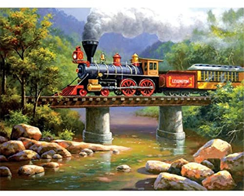 tamalsj 5D DIY Diamond Painting Erwachsene Kinder Bilder Kreuzstich Stickerei Personalisierte Kunst Handwerk Für Schlafzimmer Wohnzimmer Wand Und Eingang Deko,Zug,90x120cm,Round Drill B10447