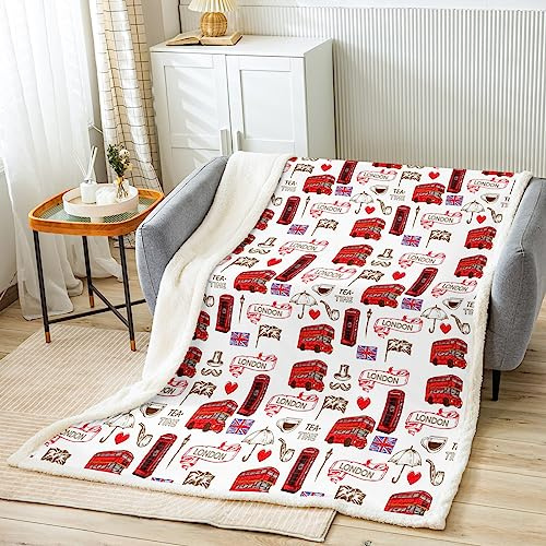 Britische Sherpa-Decke, London, urbaner Fleece-Überwurf, Decke für Bett, Sofa, Kinder, roter Bus, Plüschdecke, ultraweich, England-Flagge, flauschige Decke, Retro-Telefonzelle, Flanelldecke,