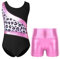TTAO Gymnastikanzug Kinder Mädchen Ärmellos Turnanzug Trikotanzug Tanz Gymnastik Training Dancewear Gymnastikbody mit Haarband und Shorts Leopard H 122-128