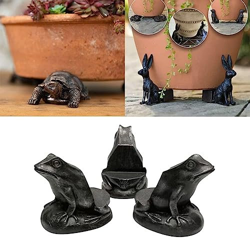 EHOTER Blumentopffüße Tier Topffüße aus Harz 3 Stück Tier Kübelfüße Pflanzkübel Untersetzer Unterlegscheiben für Blumentöpfe Pflanztopf Unterstützung Pflanzgefüße Outdoor Gartendekor (Frosch)