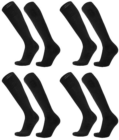 SKHAOVS 4 Paar kinder fußballsocken, schwarze lange kinder fußballsocken, rugby socken solide kniehohe Elastische Sportsocken Trainingssocken für 5–12 Jahren, Jungen und Mädchen (Schwarz)