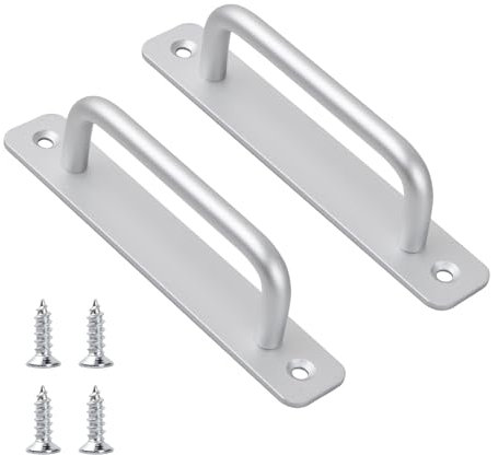 HoaaiGo 2 Pezzi Maniglia per Porta da Fienile Scorrevole, Armadimaniglie per Porte in Lega di Alluminio Scorrevoli con Viti, Maniglione Porta Interna per Mobili con Piastra (Argento)