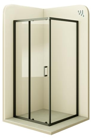 Moments Of Glass Mampara de Ducha Dora 95x110x190cm, REVERSIBLE, Puerta Corredera, Ajuste 92.5-94.5x107.5-109.5cm, Perfiles Negros, Cristal Templado Transparente 6mm