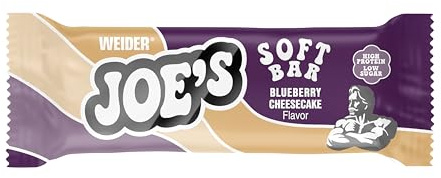 Weider - Joe's Soft Protein Bar - Extra weicher Proteinriegel mit Karamell und Schokolade - Weicher Kern, zuckerarm - Mit 14 g Protein - 12x50g - Blueberry Cheesecake