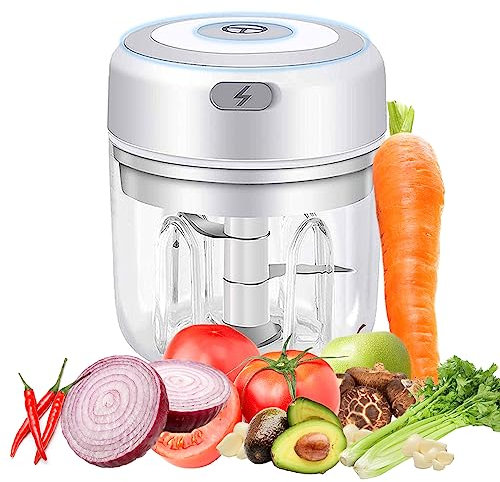 Food Chopper,250ML Mini Electric Food Chopper, Wireless Portable Kitchen Food Processor and Blender with USB Charging, Easy to Used for Onion Garlic Pepper Vegetable Meat Mincer White