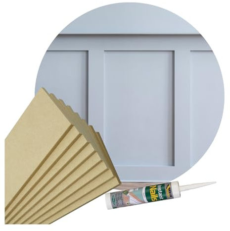Vanity Style Extended Wall Panelling Kit Pk 5 1000 x 100 x 9mm Vertical MDF + 5 x 500 x 100 x 9mm Horizontal MDF Panels, Feature Wall Stripwood Pack & Adhesive Included