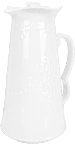 HELVES Glass Water Bottles Ceramic Water Pitcher with Lid Handle Embossed Cold Water Jug Pitcher Cold Water Pitcher Pitcher Large Capacity Teapot for Milk Beverages White Glass Pitcher