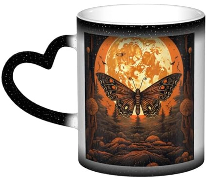 Tasse mit Wärmeeffekt „Motte unter Mondlicht“, Fotos erscheinen beim Erhitzen, Keramiktasse als Geschenkidee