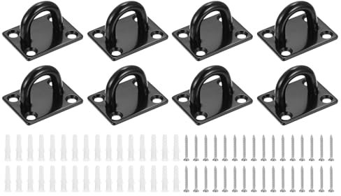 sourcing map 8 ganci da soffitto in acciaio inox 304 da 5,1 cm, con viti e tasselli per il fissaggio di appendere, nero